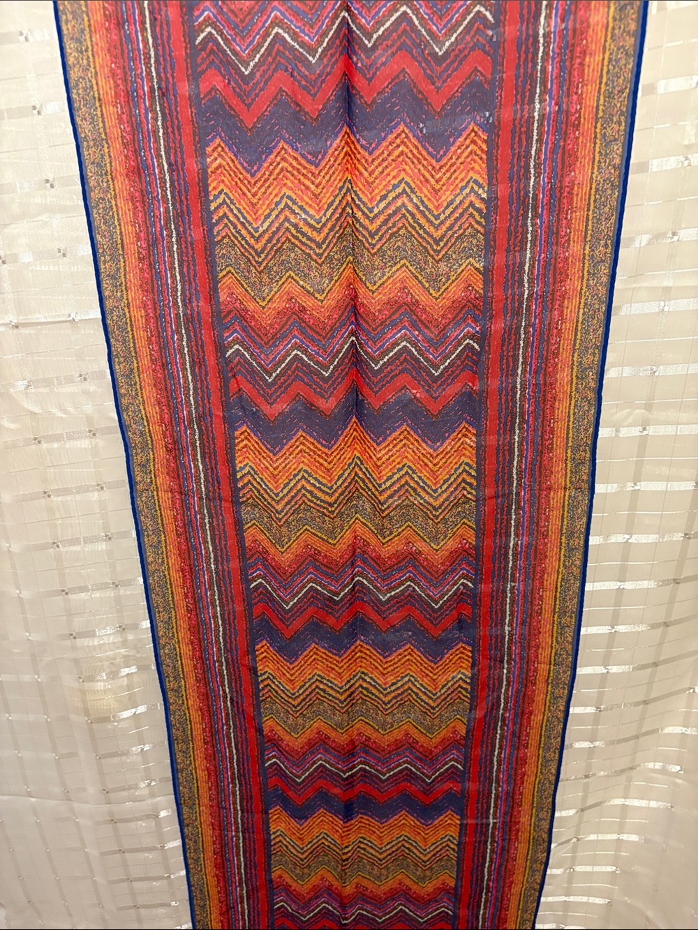 Vintage Missoni 100% Silk Oblong Scarf Zigzag Chevron Multicolor Italy